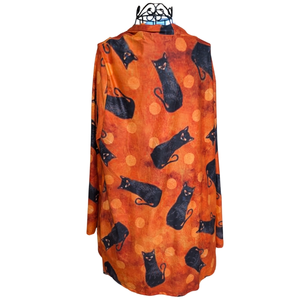 Spooky Season Orange & Black Cat Halloween Cardigan - Picture 2 of 3